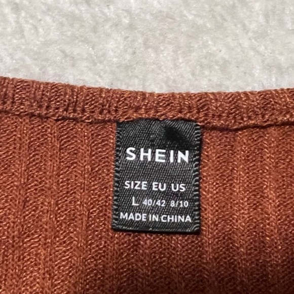 Shein Womens Brown V-Neck Knitted Ruched Bodycon Long Sleeve Dress Size Large - Picture 6 of 11